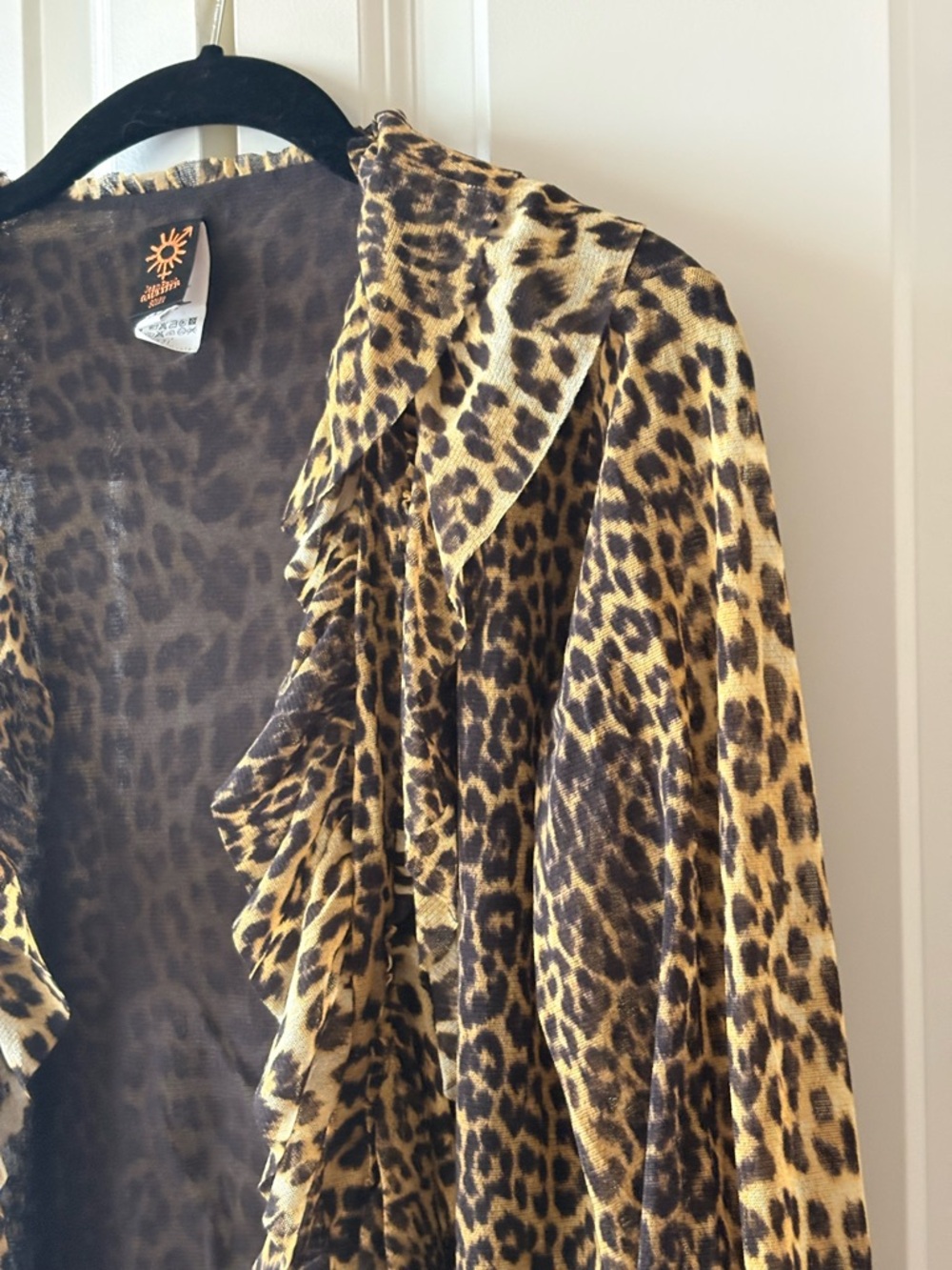 Jean Paul Gaultier Leopard Print Ruffle Open-Front Mesh Top Cardigan - Picture 5 of 12